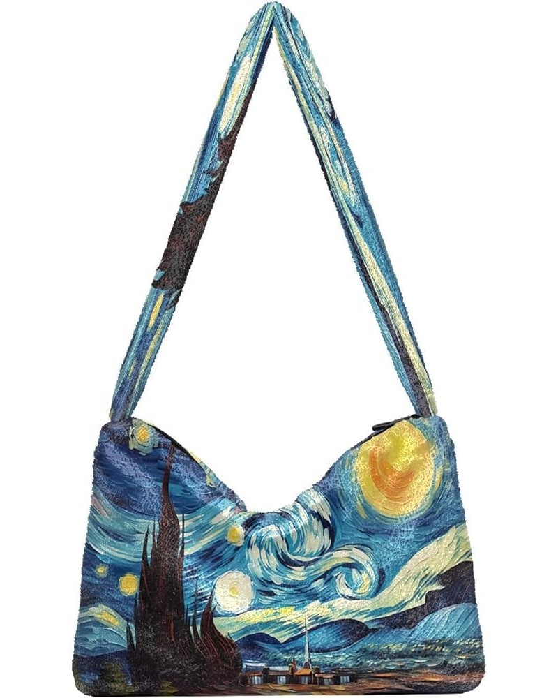 Watercolor Watermelon Shoulder Handbag, Shoulder Tote with Zipper, Autumn Handbags Starry Night With Sand and Moon-7 $12.49 T...