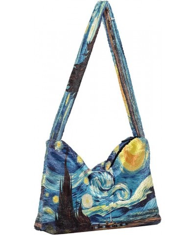 Watercolor Watermelon Shoulder Handbag, Shoulder Tote with Zipper, Autumn Handbags Starry Night With Sand and Moon-7 $12.49 T...