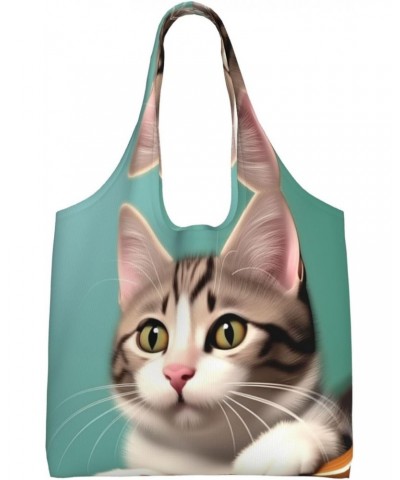 A Curious Cat One-Shoulder Commuting Canvas Bag,Fashionable And Lightweight,Extra Large Capacity,Easy To Store,Soft And Durab...