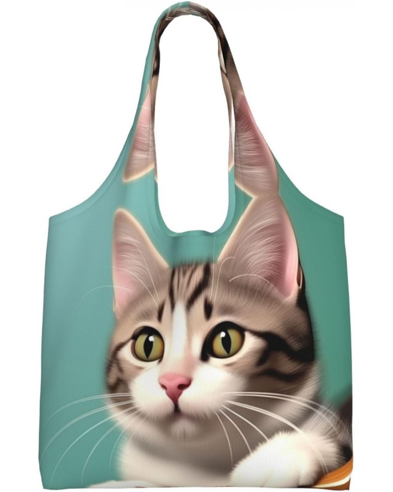 A Curious Cat One-Shoulder Commuting Canvas Bag,Fashionable And Lightweight,Extra Large Capacity,Easy To Store,Soft And Durab...