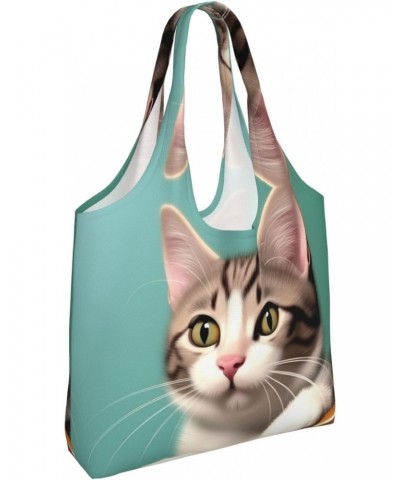 A Curious Cat One-Shoulder Commuting Canvas Bag,Fashionable And Lightweight,Extra Large Capacity,Easy To Store,Soft And Durab...