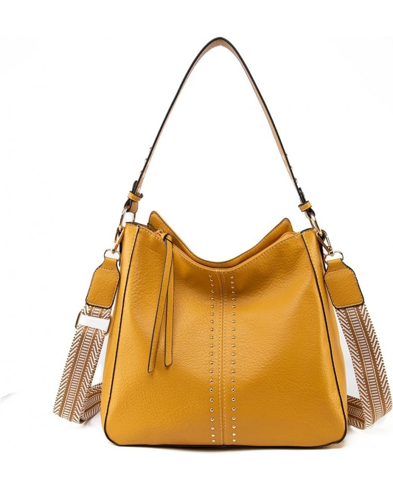 Hobo Bags for Women Top Handle Satchel Shoulder Purse Bucket Handbag Guitar Strap-mustard Yellow $25.77 Satchels