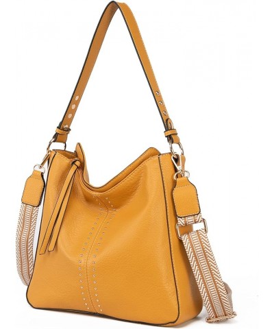 Hobo Bags for Women Top Handle Satchel Shoulder Purse Bucket Handbag Guitar Strap-mustard Yellow $25.77 Satchels