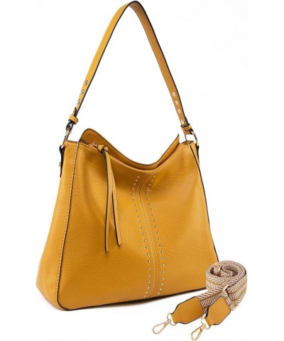 Hobo Bags for Women Top Handle Satchel Shoulder Purse Bucket Handbag Guitar Strap-mustard Yellow $25.77 Satchels