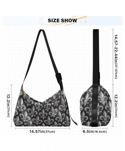 Mardi Gras Women Boho Bag Monochrome Fleur De Lis Shoulder Bag PU Leather Pouch Crossbody Bag Large Tote Handbag For Quick Ge...