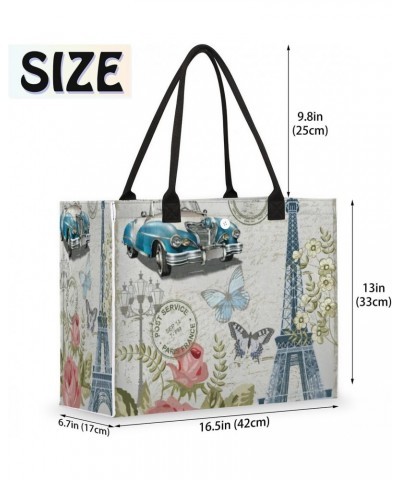 Paris Vintage Postcard Extra Large Beach Bag Women Handbags Shoulder Bag Tote Bags Casual Shopping Bag with Inner Zipper Pock...