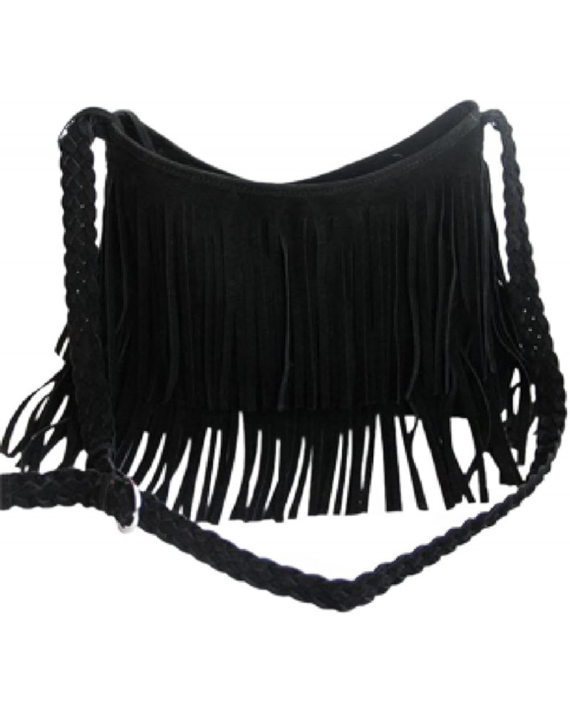 Frosted Tassel Women's Shoulder Bag, Fashionable Leather Velvet Retro Crossbody Bag, Underarm Bag, Shoulder Bag Black 220g $1...