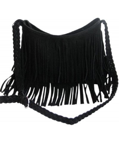 Frosted Tassel Women's Shoulder Bag, Fashionable Leather Velvet Retro Crossbody Bag, Underarm Bag, Shoulder Bag Black 220g $1...