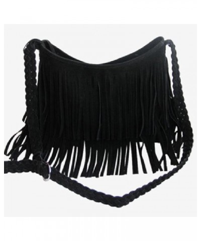 Frosted Tassel Women's Shoulder Bag, Fashionable Leather Velvet Retro Crossbody Bag, Underarm Bag, Shoulder Bag Black 220g $1...