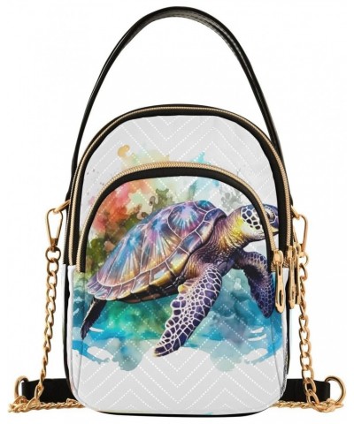 Watercolor Turle Crossbody Bags for Women Quilted Shoulder Bag Handbag with Chain Strap Trendy Cross Body Cell Phone Crossbod...