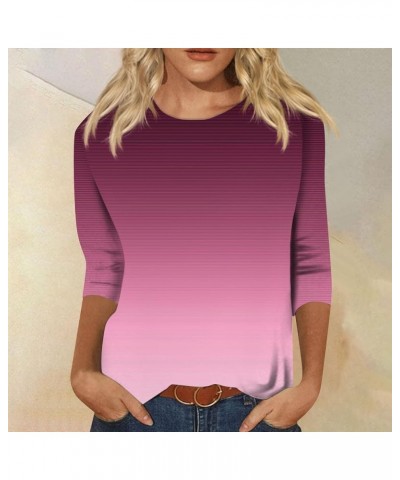 Women's Casual 3/4 Sleeve T-Shirts Round Neck Basic Tees Blouses Soft Y2k Streetwear Slim Fit Painting Graphic Tees 1-purple ...