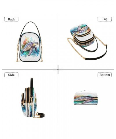 Watercolor Turle Crossbody Bags for Women Quilted Shoulder Bag Handbag with Chain Strap Trendy Cross Body Cell Phone Crossbod...