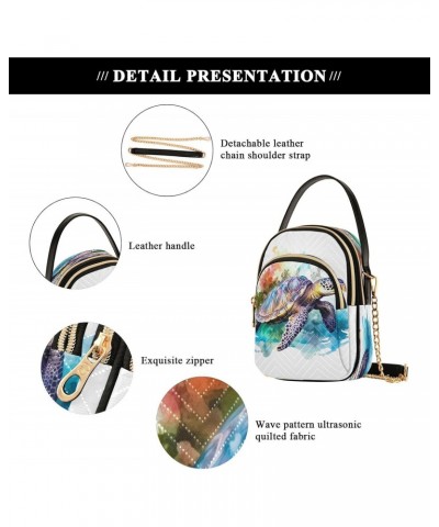 Watercolor Turle Crossbody Bags for Women Quilted Shoulder Bag Handbag with Chain Strap Trendy Cross Body Cell Phone Crossbod...