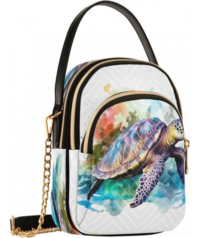 Watercolor Turle Crossbody Bags for Women Quilted Shoulder Bag Handbag with Chain Strap Trendy Cross Body Cell Phone Crossbod...