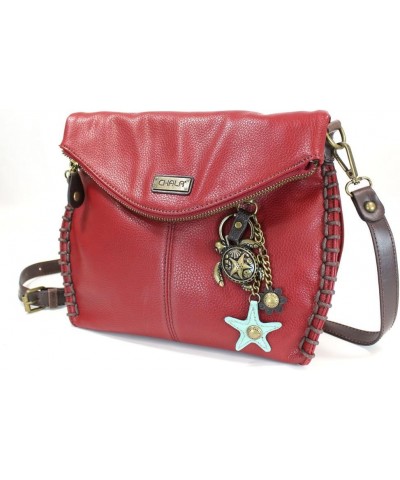 Charming Crossbody Bag With Flap Top and Zipper or Shoulder Handbag with Sea Turtle Keychain - 9 Colors Burgundy $35.10 Cross...