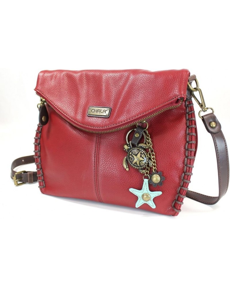 Charming Crossbody Bag With Flap Top and Zipper or Shoulder Handbag with Sea Turtle Keychain - 9 Colors Burgundy $35.10 Cross...