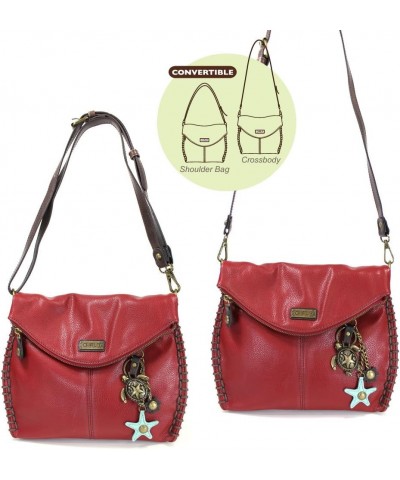 Charming Crossbody Bag With Flap Top and Zipper or Shoulder Handbag with Sea Turtle Keychain - 9 Colors Burgundy $35.10 Cross...