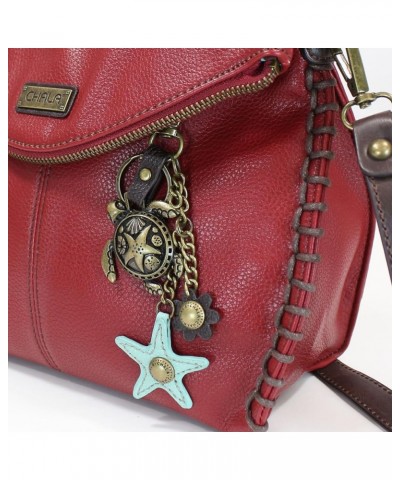 Charming Crossbody Bag With Flap Top and Zipper or Shoulder Handbag with Sea Turtle Keychain - 9 Colors Burgundy $35.10 Cross...