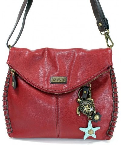 Charming Crossbody Bag With Flap Top and Zipper or Shoulder Handbag with Sea Turtle Keychain - 9 Colors Burgundy $35.10 Cross...