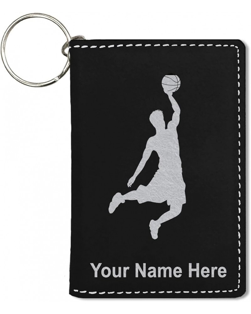 ID Holder Wallet, Basketball Slam Dunk Man, Personalized Engraving Included (Dark Brown) Black with Silver $13.16 Wallets