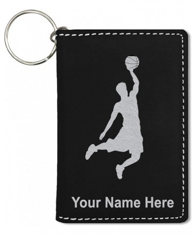 ID Holder Wallet, Basketball Slam Dunk Man, Personalized Engraving Included (Dark Brown) Black with Silver $13.16 Wallets