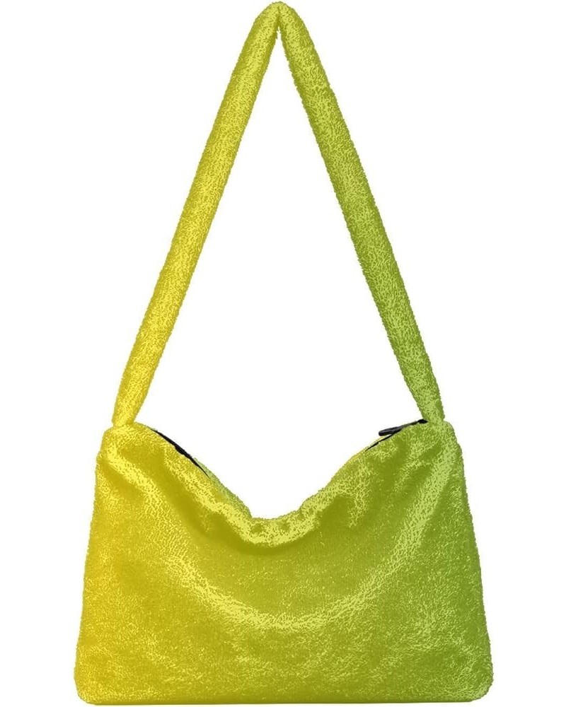 Gradient Color Handbag Shoulder Purse, Fur Tote Girls Crossbody Hobo Bag Yellow Green Gradient1 $10.91 Totes