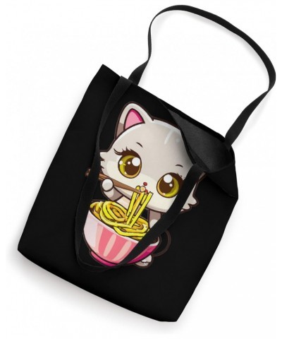 Cute Kawaii Kitty Cat Eating Noodles with Coipsticks Tote Bag $11.07 Totes