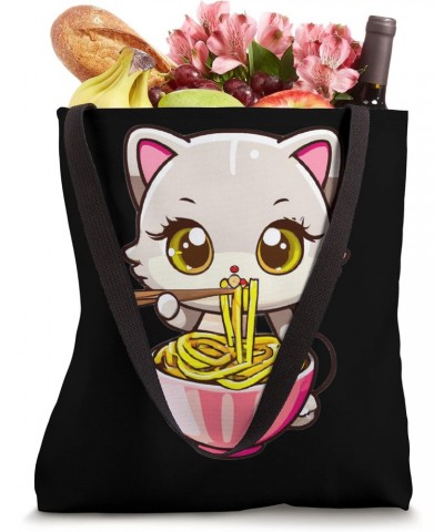 Cute Kawaii Kitty Cat Eating Noodles with Coipsticks Tote Bag $11.07 Totes