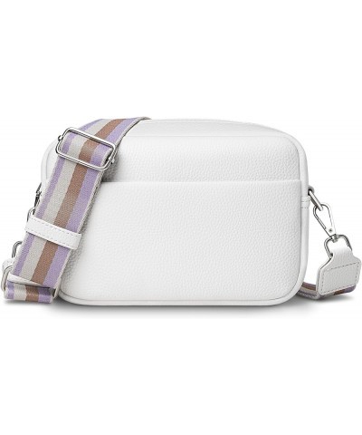 Small Crossbody Bag with Wide Guitar Strap Camera Purse Shoulder Handbag Satchel White $13.74 Satchels