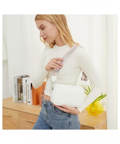 Small Crossbody Bag with Wide Guitar Strap Camera Purse Shoulder Handbag Satchel White $13.74 Satchels