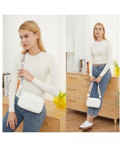 Small Crossbody Bag with Wide Guitar Strap Camera Purse Shoulder Handbag Satchel White $13.74 Satchels