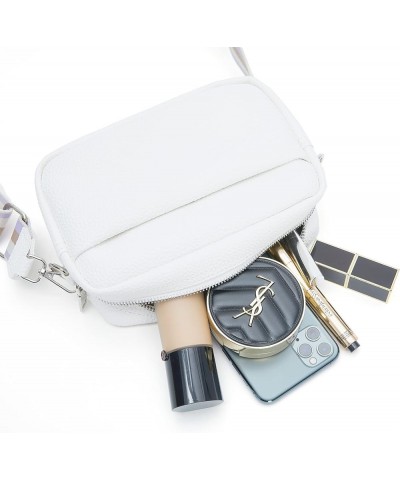 Small Crossbody Bag with Wide Guitar Strap Camera Purse Shoulder Handbag Satchel White $13.74 Satchels