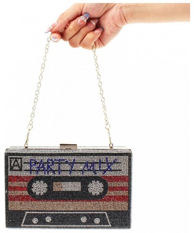 Retro Cassette Evening Clutch Purse Crystal Inlaid Bling Crossbody Shoulder Bag for Graduation Wedding Party Black $14.84 Eve...