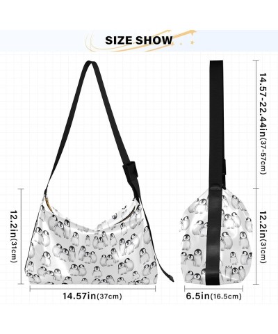 Cow Skin Print Pink Soft Leather Hobo Bags for Women Large Crossbody Bag Cartoon Animal Print Shoulder Handbag Cute Penguins ...