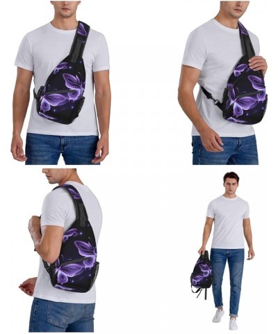 Beautiful Purple Butterfly Print Men'S Casual Crossbody Chest Bag - A Versatile Accessory For Everyday Use And Short Trips Bl...