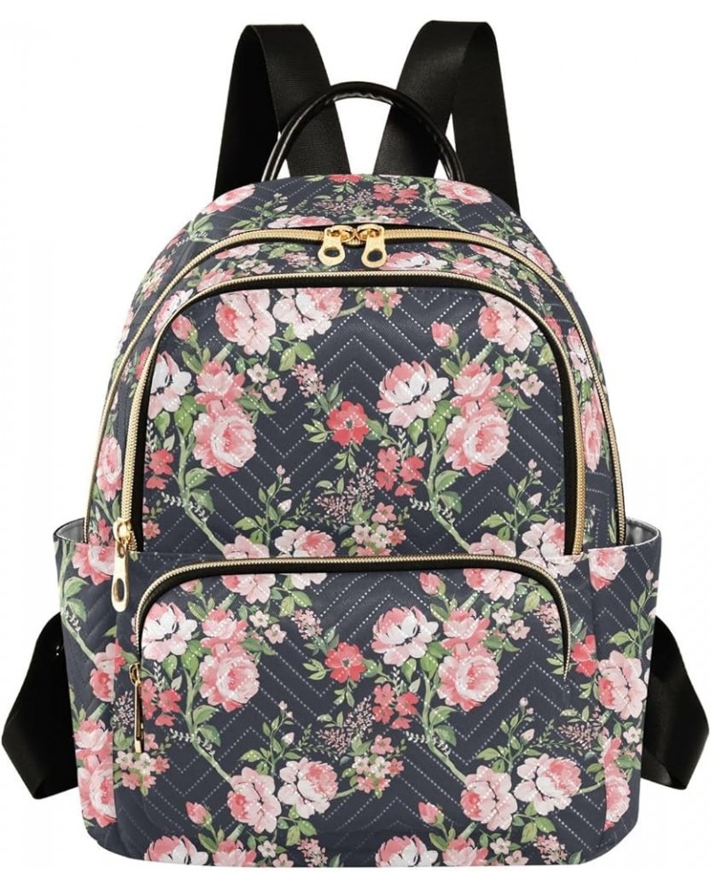 Mini Backpack for Women, Pink Rose Black Travel Backpack Purse for Ladies, Small Bookbag Daypack Shoulder Bag M Multi928 Smal...