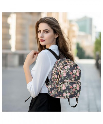 Mini Backpack for Women, Pink Rose Black Travel Backpack Purse for Ladies, Small Bookbag Daypack Shoulder Bag M Multi928 Smal...