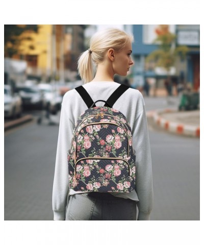 Mini Backpack for Women, Pink Rose Black Travel Backpack Purse for Ladies, Small Bookbag Daypack Shoulder Bag M Multi928 Smal...