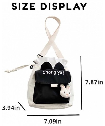 Canvas Crossbody Bag Bunny Bucket Messenger Cute Bag with Adjustable Strap for Women Girls Aesthetic Casual Shoulder Bag Plai...