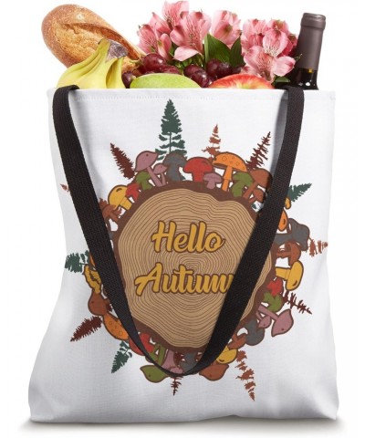 Cute Fall Graphic For Women And Mushroom Lover Hello Autumn Tote Bag $15.59 Totes