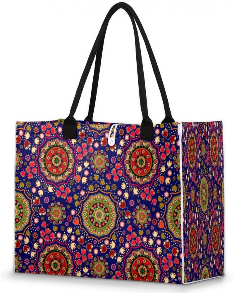 Indian Floral Ornament Large Tote Bag Shoulder Bag For Women Teachers Nurses Work Shopping Travel Handbag Purse $13.61 Totes