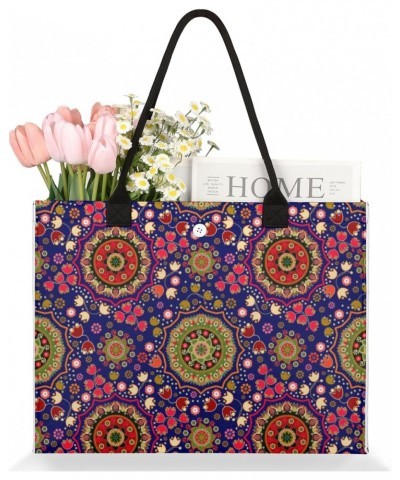 Indian Floral Ornament Large Tote Bag Shoulder Bag For Women Teachers Nurses Work Shopping Travel Handbag Purse $13.61 Totes