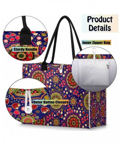 Indian Floral Ornament Large Tote Bag Shoulder Bag For Women Teachers Nurses Work Shopping Travel Handbag Purse $13.61 Totes