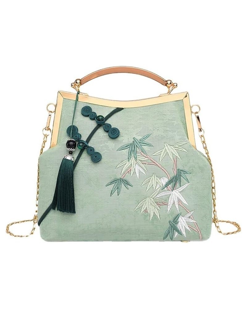 ladies vintage embroidery bamboo pattern Cheongsam bag mother's day gift mom bag decent grace Generous tote bag (blue) Green ...