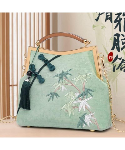 ladies vintage embroidery bamboo pattern Cheongsam bag mother's day gift mom bag decent grace Generous tote bag (blue) Green ...