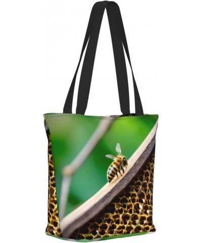 Honey Bees Tote Bag with Zipper for Women Inside Mesh Pocket Heavy Duty Casual Anti-water Cloth Shoulder Handbag Outdoors $13...