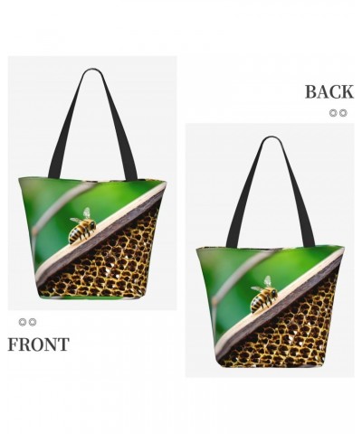 Honey Bees Tote Bag with Zipper for Women Inside Mesh Pocket Heavy Duty Casual Anti-water Cloth Shoulder Handbag Outdoors $13...