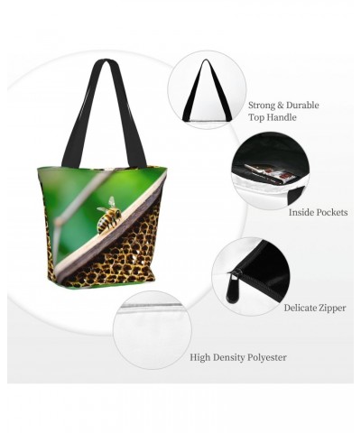 Honey Bees Tote Bag with Zipper for Women Inside Mesh Pocket Heavy Duty Casual Anti-water Cloth Shoulder Handbag Outdoors $13...