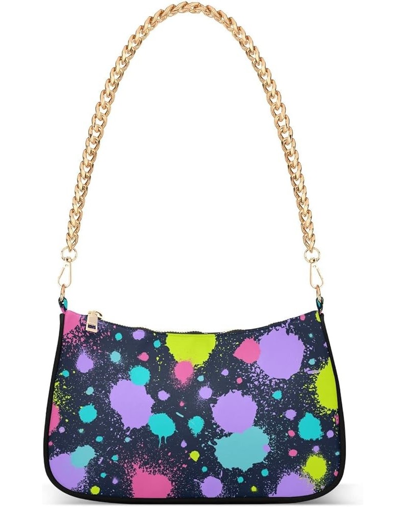 Bats Women's Chain Shoulder Bag, Metal Chain Strap Zip Purse for Women Neon Splatter $14.34 Shoulder Bags