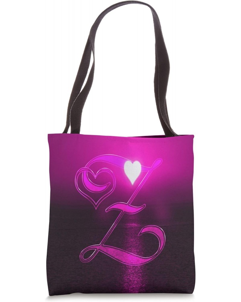 Heart Sunset Letter Z Pink Sun Beach Lake Ocean Love Name Tote Bag $10.05 Totes